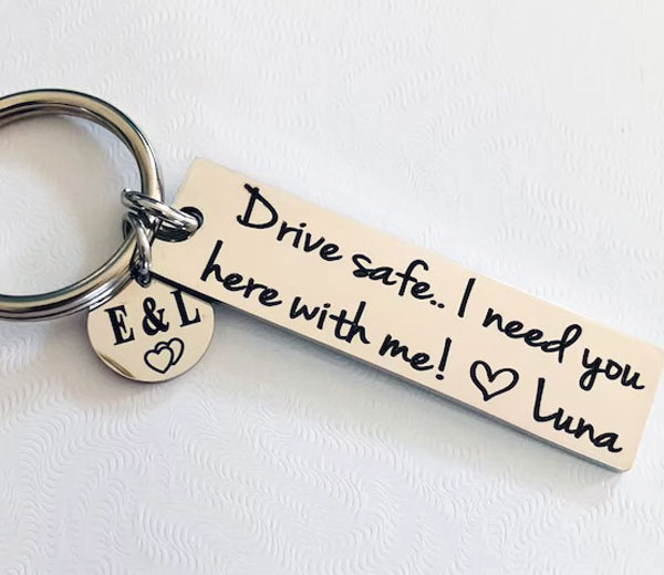 Drive Safe Keychain with Initial Tag