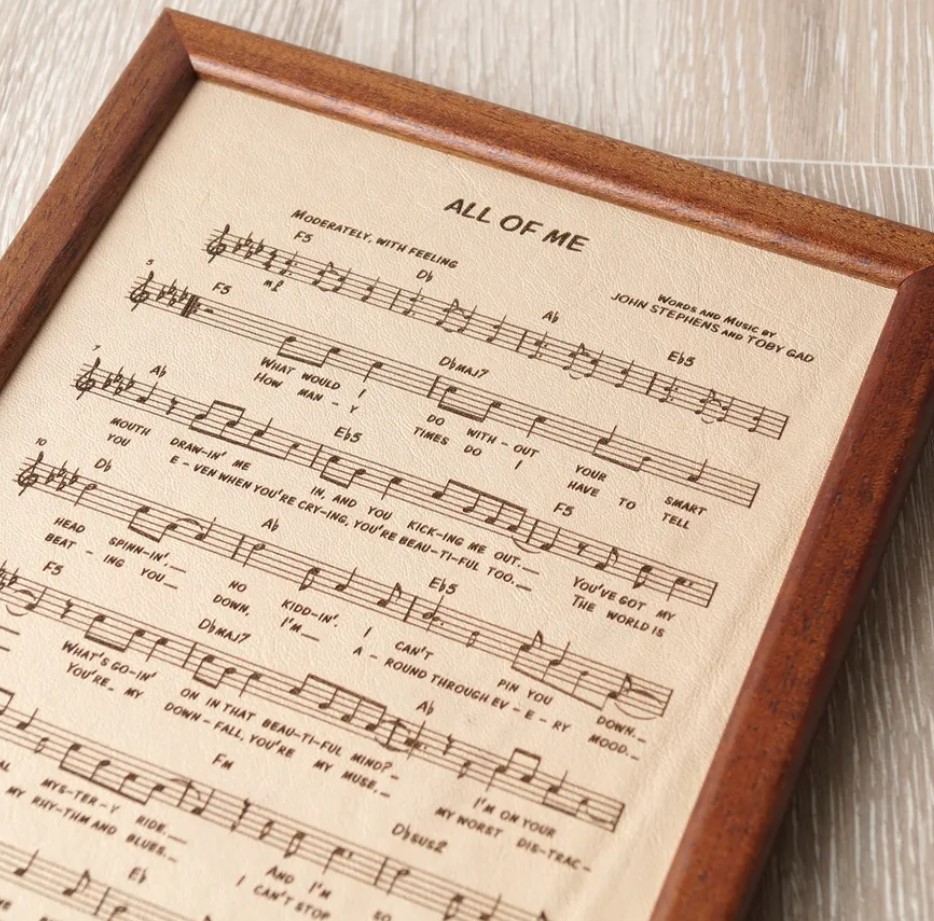 Leather Sheet Music - Anniversary Gift - Personalized leather gift